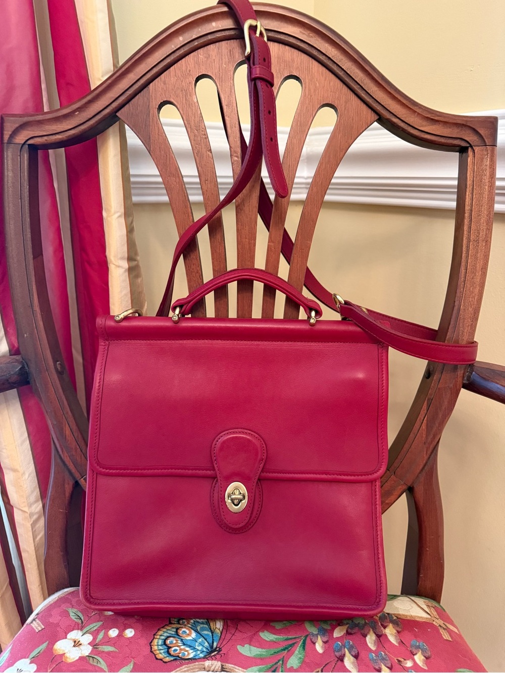 Coach Structured Leather Top-Handle Satchel in Rose Red